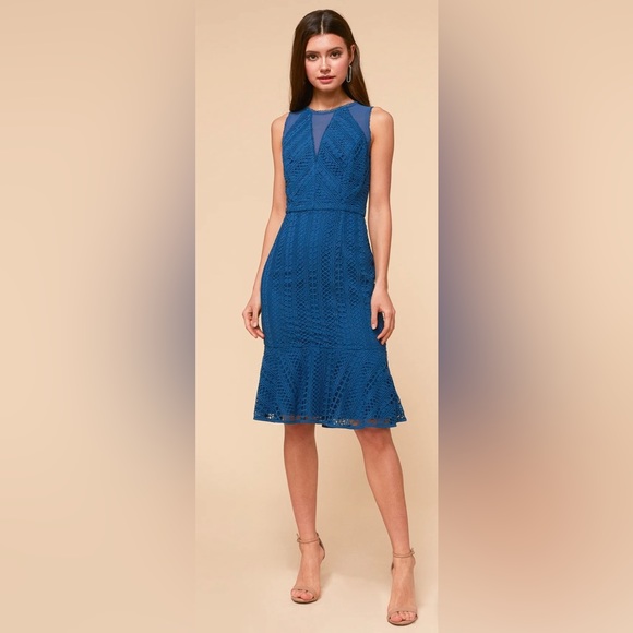 Adelyn Rae Sleeveless Audrey Embroidered Lace Flounce Shift Dress Celestial Blue - Picture 1 of 8